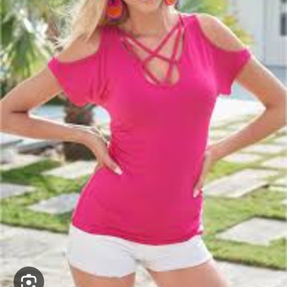 🩷 VENUS Hot Pink Cold Shoulder Tee